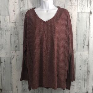 Ava & Viv Maroon Ribbed Long Sleeve V-Neck Top 2X